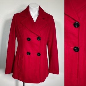 1 Madison red wool blend four button collared pea coat size Medium